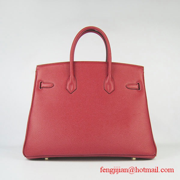 Hermes 35cm Embossed Veins Leather Bag Red 6089 Gold Hardware